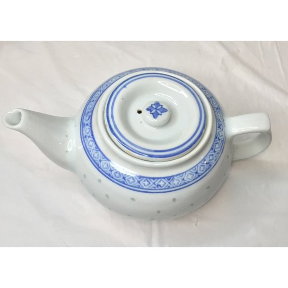 Vintage Mid-Century Porcelain Rice Flower Teapot Blue/White Tienshan Vase - Picture 3 of 9